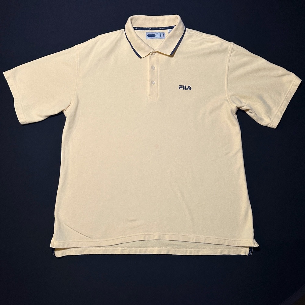 FILA Italia Polo Shirt Men's Medium Yellow Cotton Heritage Tennis Pique Spellout